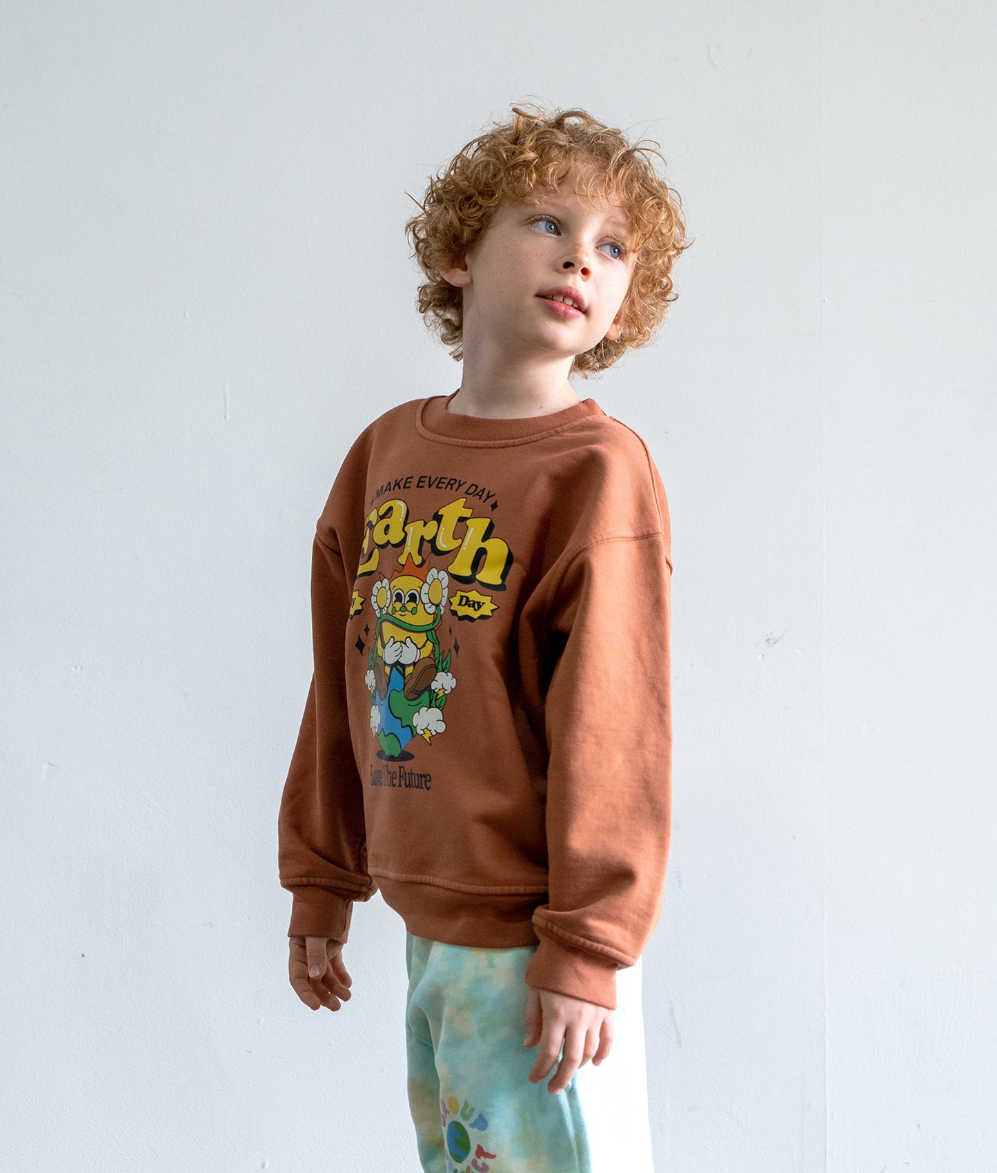 Make Everyday Earthday Logo Earth Brown Crewneck