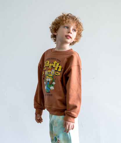 Make Everyday Earthday Logo Earth Brown Crewneck